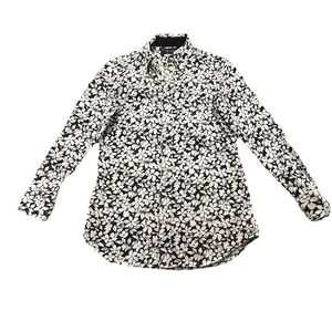 RALPH LAUREN Women's‎ Floral Knit Oxford Shirt Black/White Size Small